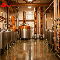 Проект ликеро-водочного завода «под ключ» включает в себя медный куб емкостью 1000 л с двумя дистилляционными колоннами, а также ферментер, резервуар для затирания и резервуар для хранения.